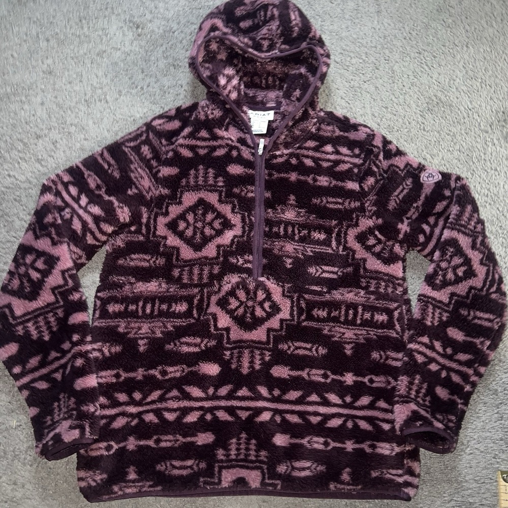 Ariat REAL Berber Aztec Hoodie Cozy Soft 1/2 Zip Fleece Pullover Womens M